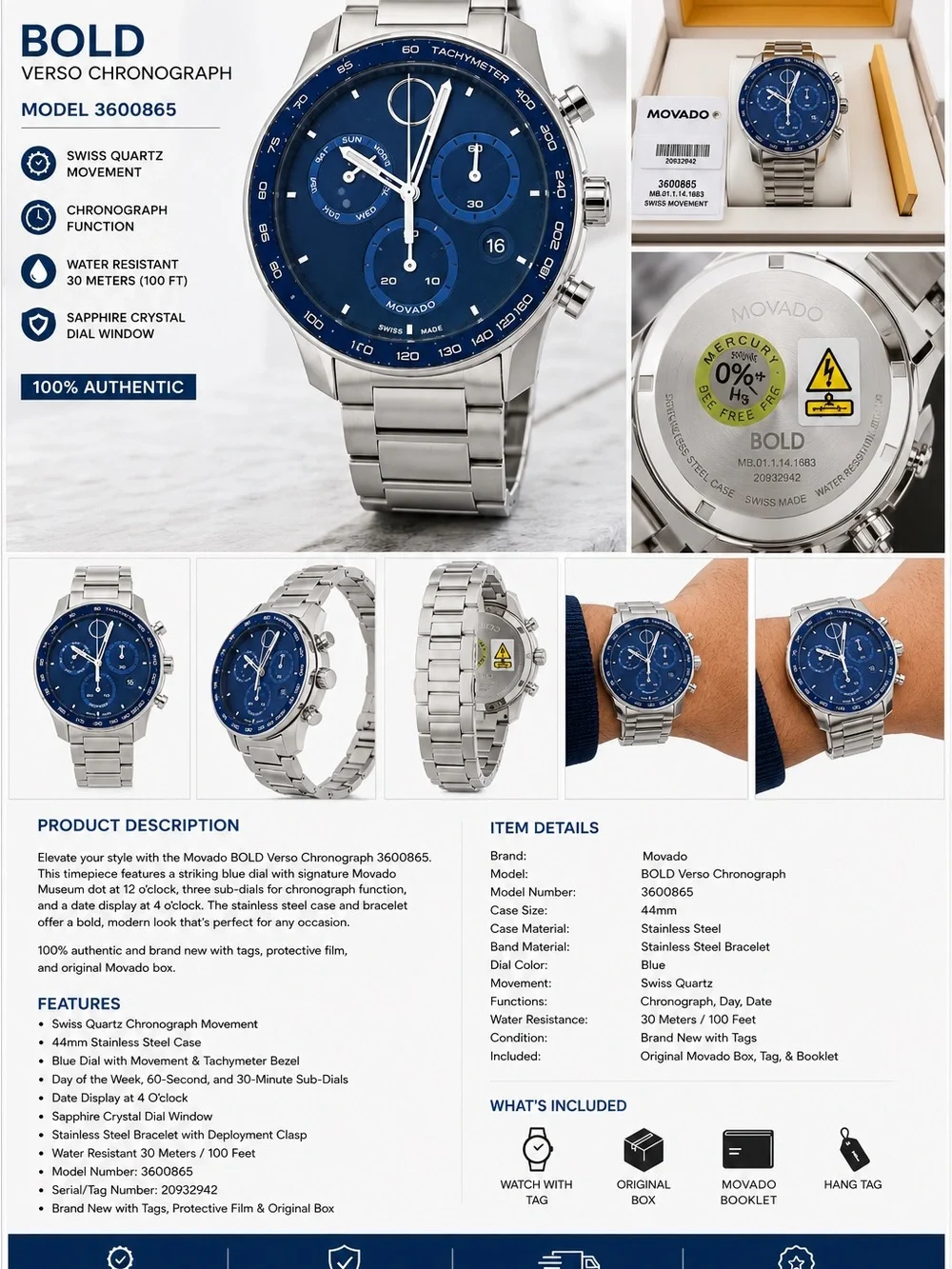 Movado BOLD Verso Chronograph Men’s Watch - Blue Dial